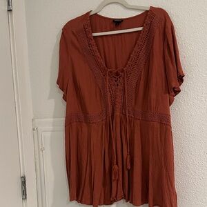 Torrid Rust Lace-Up Blouse
